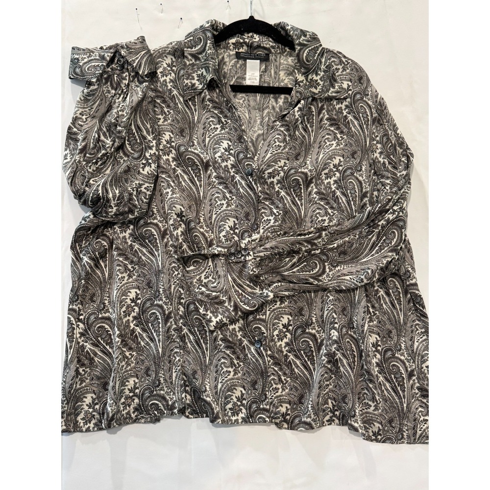 Jones New York Collection Woman 24W 100% Silk Paisley Blouse‎ Shirt Long Sleeve